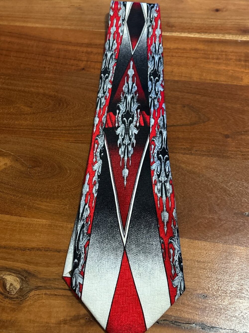 Enrico Cappuci Black, Red & White Geometric Design 100% Silk